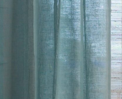 Calyz Chambray Blue 100% Linen Gauze Curtain - Image 2